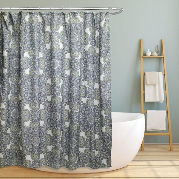 Unbranded Jenna 70 in. Floral Scroll Medallion Canvas Shower Curtain