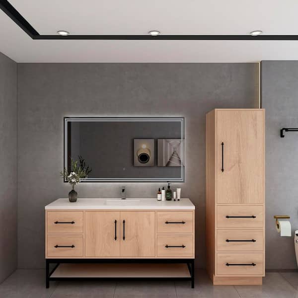 Victoria 59 in. W x 20 in. D x 35 in. H Single Sink Freestanding Frame Bath Vanity in Red Oak with White Acrylic Top