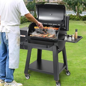 Pellet Smoker 740 sq. in. Portable Wood Pellet Grill with Cart 8-In-1 BBQ Grill, Black