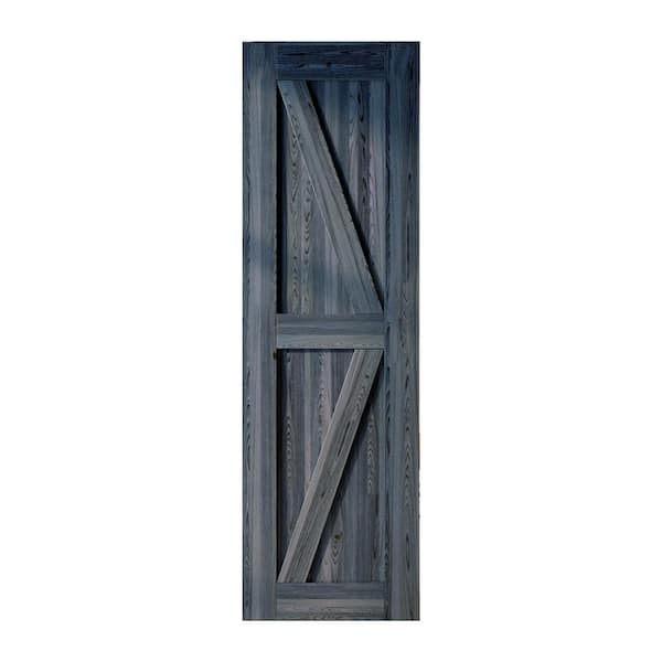 HOMACER 30 in. x 84 in. K-Frame Navy Solid Natural Pine Wood Panel Interior Sliding Barn Door Slab with Frame