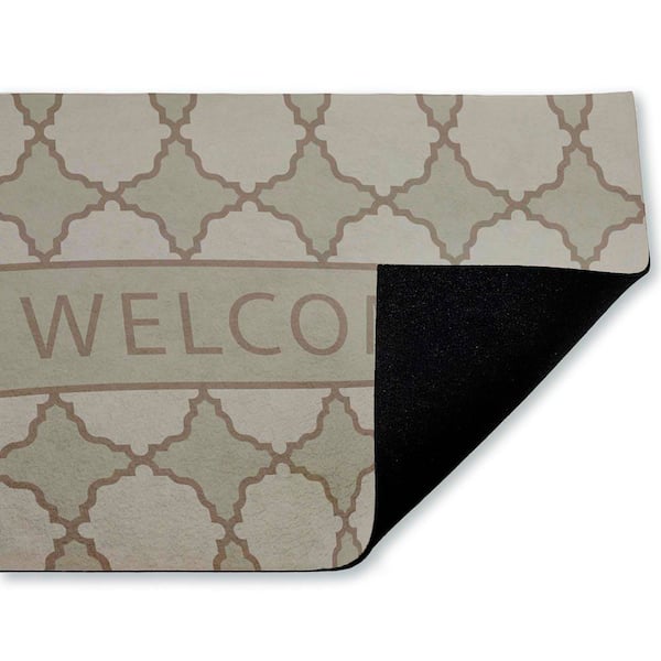 Geometric Mod Welcome Green 18 in. x 30 in. Polyester Non-Slip Outdoor Door Mat