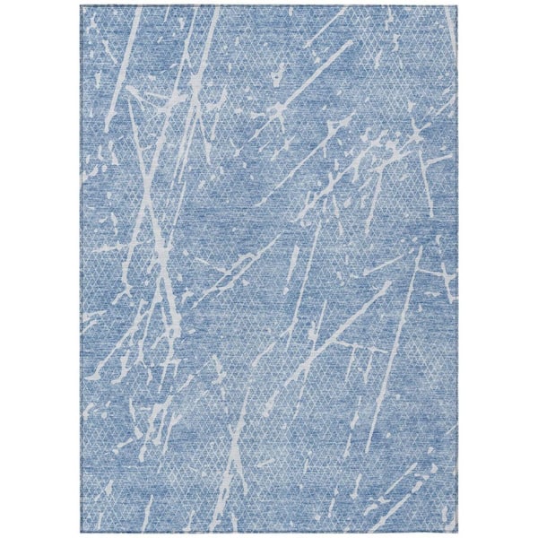 Blue, Ivory 10 ft. x 14 ft. Woven Abstract Polyester Rectangle Indoor/Outdoor Area Rug