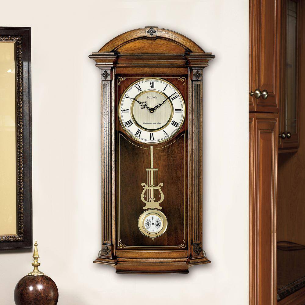 Hartwick 29 Inch Walnut Pendulum Wall Clock with Chimes