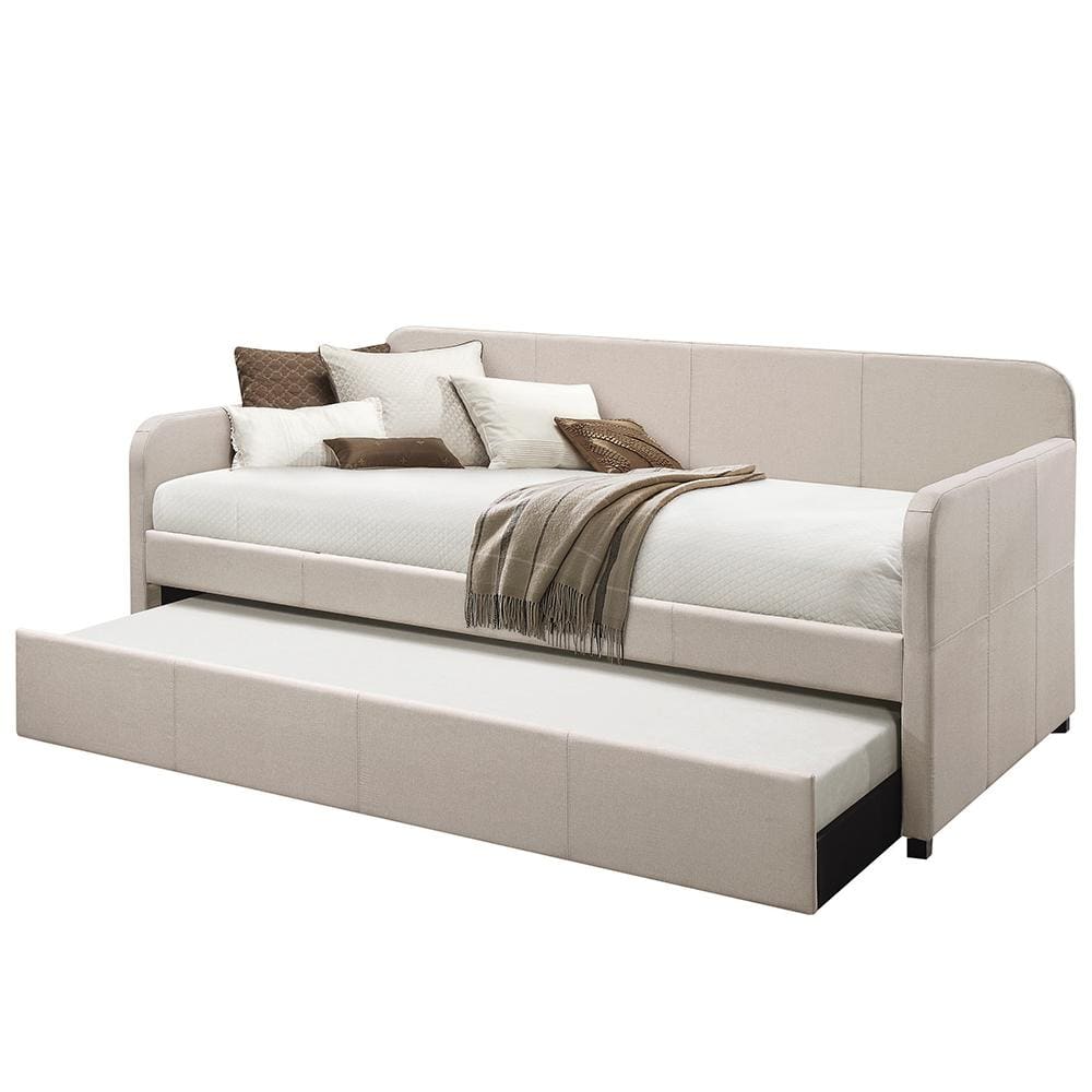 Beige Twin Upholstered Wood Frame Daybed with Trundle