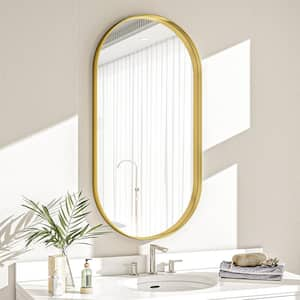 20 in. W x 36 in. H Oval Gold Metal Deep Framed Wall Bathroom Vanity Mirror