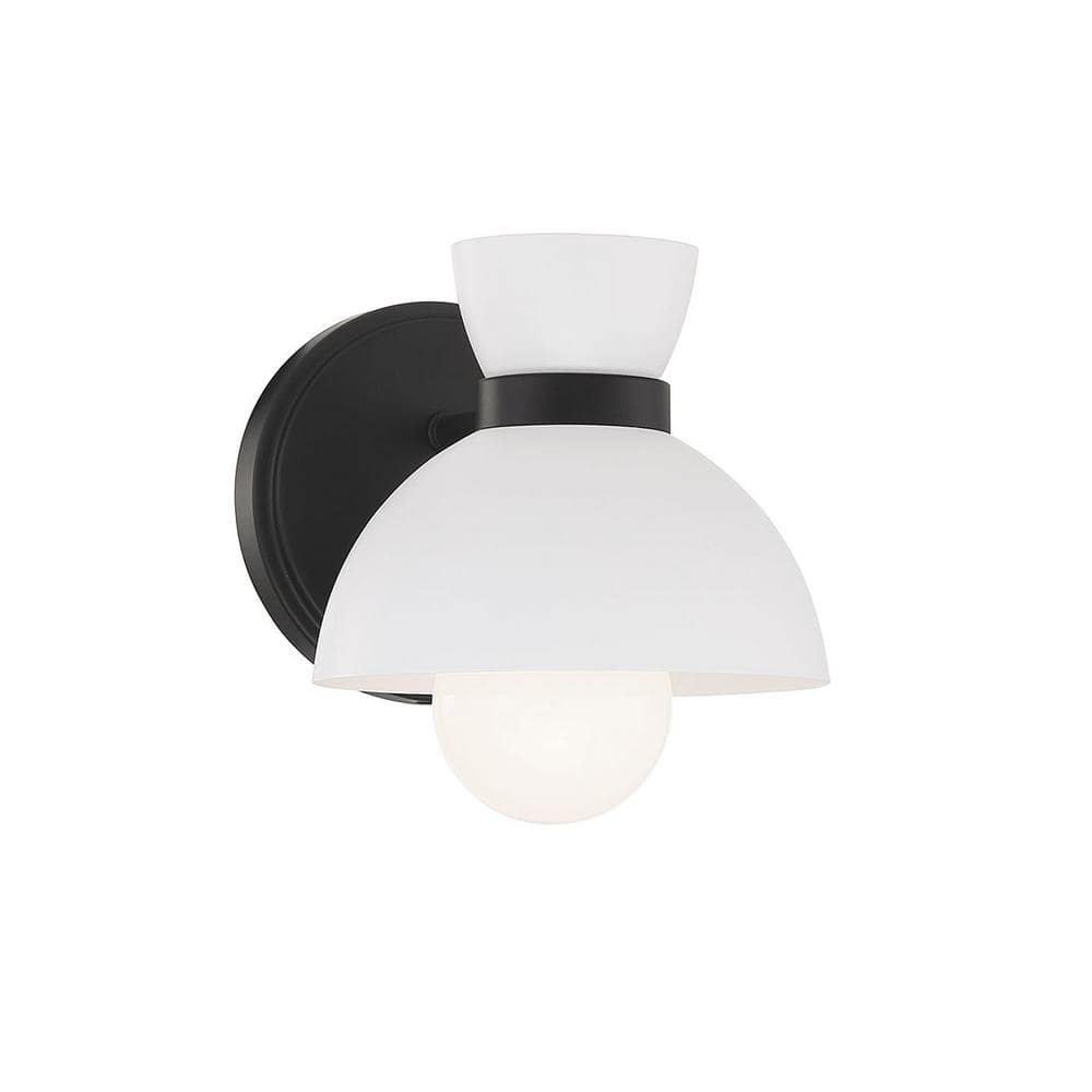 7 in. W x 6 in. H 1-Light Matte Black Vanity Light Wall Sconce with White Metal Shade price history on PriceWatchPro