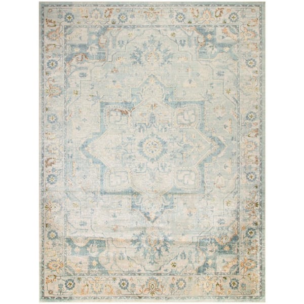 Nourison Astra Machine Washable Light Blue 7 ft. x 9 ft. Center medallion Traditional Area Rug