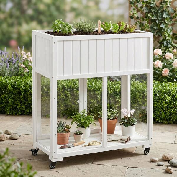専用セット！ 35 in. W x 18 in. D x 37 in. H White Wood Portable Greenhouse Mini
