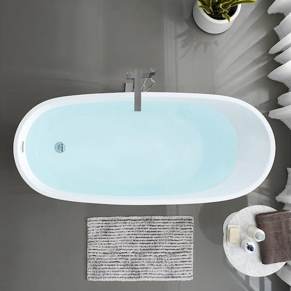Sublime 67 in. Acrylic Single Slipper Flat Bottom Non-Whirlpool Freestanding Oval Soaking Bathtub in White