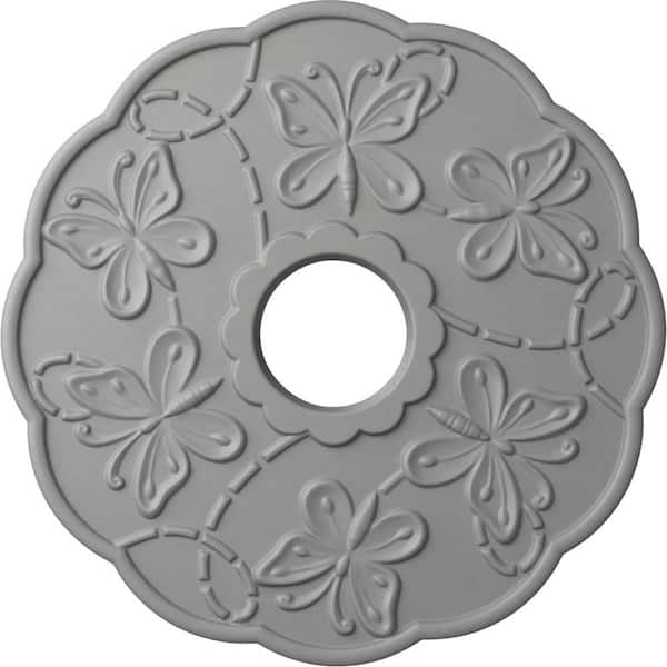 Ekena Millwork 17-7/8" x 3-7/8" I.D. x 1" Terrones Butterfly Urethane Ceiling Medallion (Fits Canopies upto 3-7/8"), Primed White