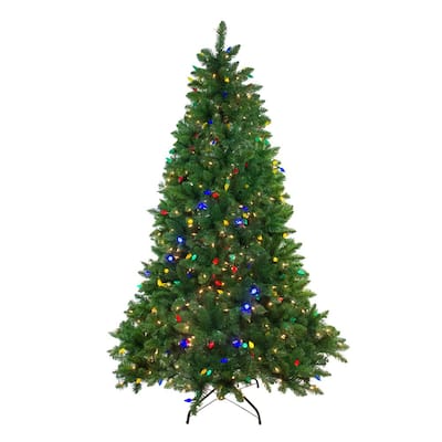 7.5 ft. Pre-Lit Huron Pine Artificial Christmas Tree with Dual Lights