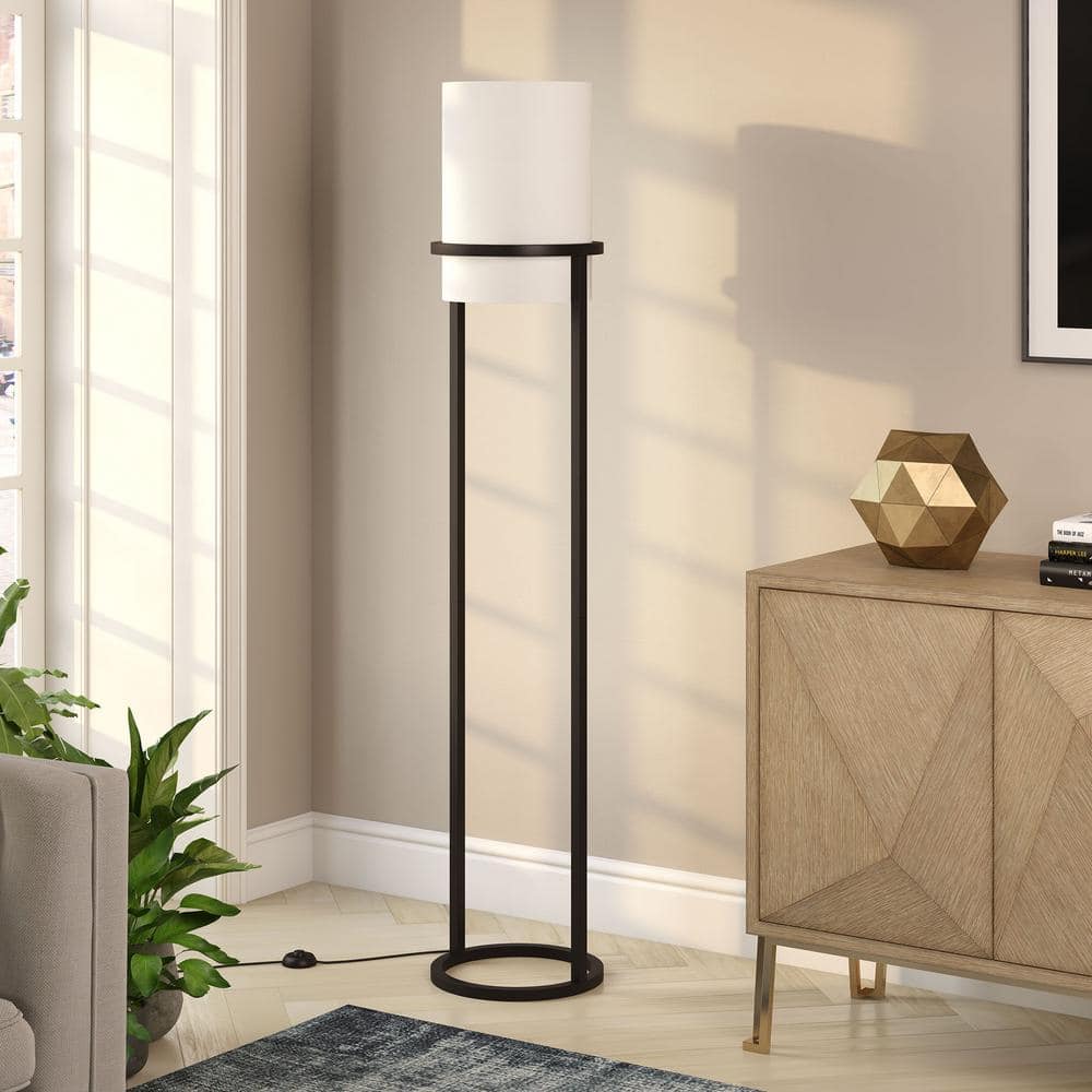 Casimir Blackened Bronze Cylinder Floor Lamp with Linen Shade