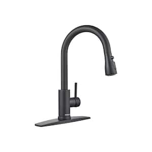 Single-Handle Kitchen Faucet with Pull Down Sprayer High-Arc Kitchen Sink Faucet with Deck Plate in Matte Black
