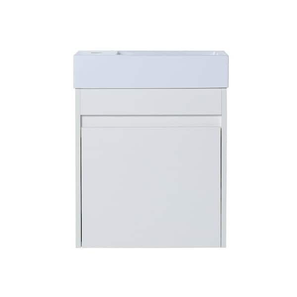 Boosicavelly 18.11 in. W Single Sink Wall Mounted Bath Vanity in White Straight Grain with White Resin Top
