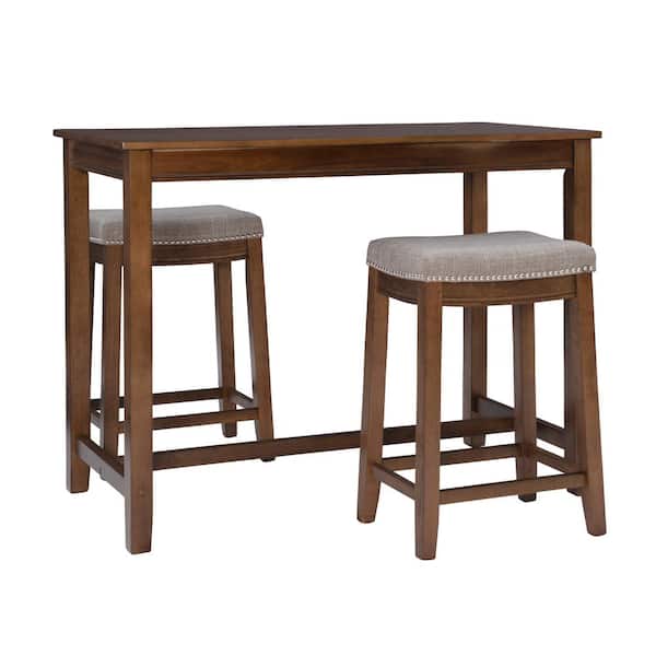 Linon Home Decor Concord 3-Piece Rectangle Counter Height Brown and Gray Wood Top Dining Room Set Seats 2