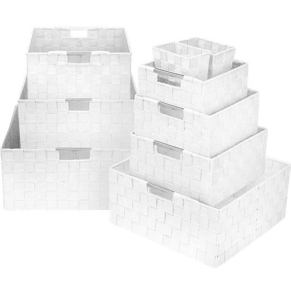 Sorbus Storage Baskets for Organizing, White 15 in. x 7 in. Plastic Decorative Basket Set of 9, Mesh Linen Closet Organizer