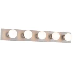 5-Light Indoor Brushed Nickel Movie Beauty Makeup Hollywood Bath or Vanity Light Bar Wall Mount or Wall Sconce