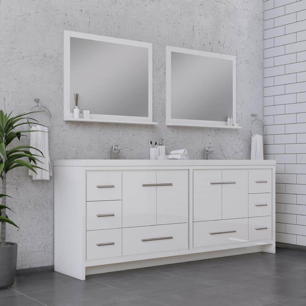 Sortino 84" White Double Freestanding Bathroom Vanity with Acrylic Sink