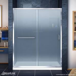 Infinity-Z 34 in. x 60 in. Semi-Frameless Sliding Shower Door in Chrome with Right Drain White Acrylic Base