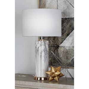 26 in. White Ceramic Faux Marble Task and Reading Table Lamp with Gold Base