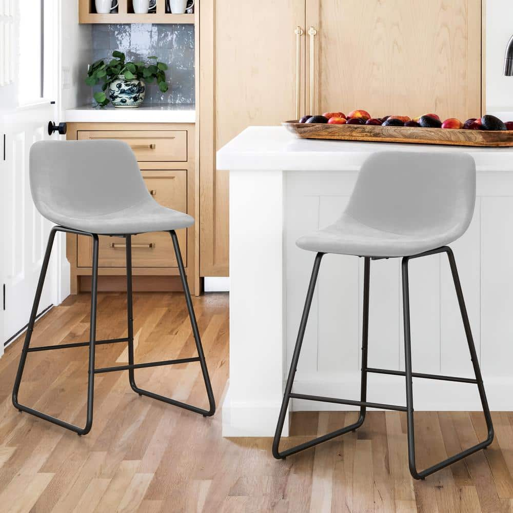 LUE BONA Alexander 24 in. Light Gray Bar Stools Low Back Metal Frame  Counter Height Bar Stool With Velvet Upholstery (Set of 2) 24DPTHD23YLSD-3  - The 