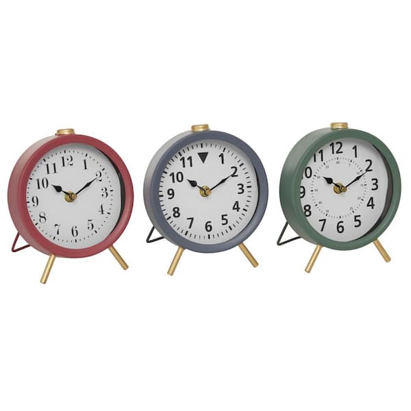 Litton Lane Multicolored Wooden Airplane Clock with Gold Accents Set of 3