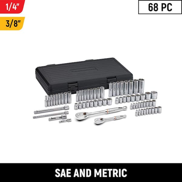 1/4 in. and 3/8 in. Drive Standard & Deep SAE/Metric 90-Tooth Ratchet and Socket Mechanics Tool Set (68-Piece)