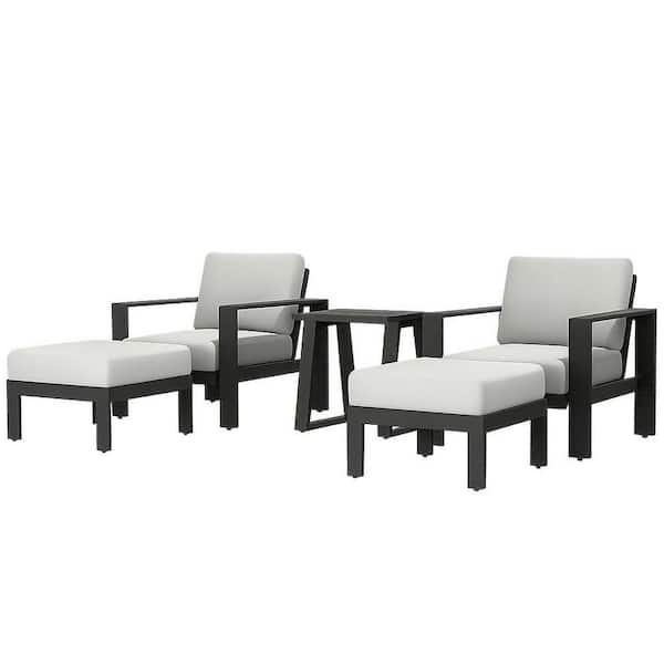 5-Piece Gray Aluminum Outdoor Patio Conversation Lounge Set with Gray Cushions, Weather and Rust Resistant, Seats 2