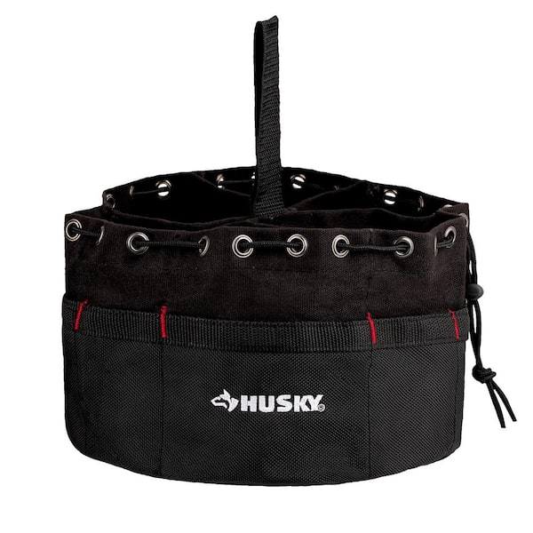Husky 10 in. 19-Compartment Heavy-Duty Canvas Small Parts Organizer Bucket Storage Tool Pouch in Black