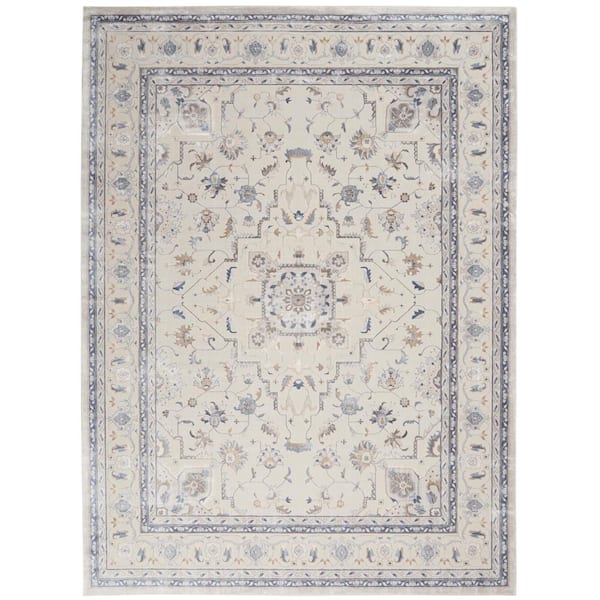 Silky Textures Ivory/Grey 8 ft. x 11 ft. Persian Traditional Area Rug