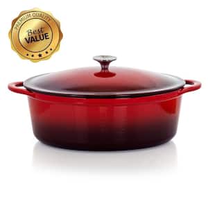 Artisan 7 qt. Oval Enameled Cast Iron Nonstick Casserole Dish in Gradient Red with Lid