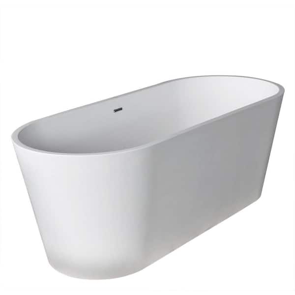 ANZZI Kosima Series 67 in. x 28 in. Flat Bottom Solid Surface Freestanding Soaking Bathtub with Center Drain in Matte White