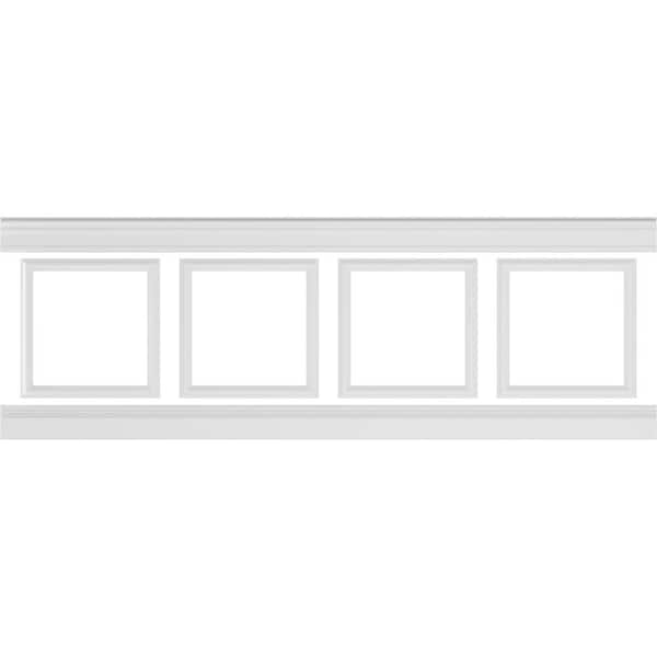 Ekena Millwork 94 1/2 in. (Adjustable 32 in. to 36 in.) 21 sq. ft. Polyurethane Ashford Square Panel Wainscot Kit Primed