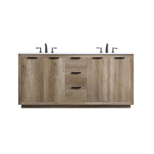 72 in. W x 22 in. D x 34 in. H Bath Vanity in Natural Oak with White Engineered Marble Top