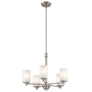 Joelson 24 in. 5-Light Brushed Nickel Transitional Shaded Cylinder Chandelier for Dining Room