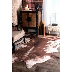 Halina Faux Cowhide Brown 4 ft. x 5 ft. Shaped Rug