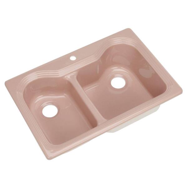 Thermocast Breckenridge Drop-In Acrylic 33 in. 1-Hole Double Bowl Kitchen Sink in Wild Rose