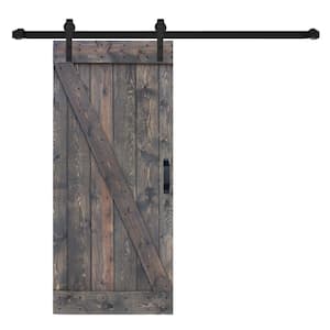 Z Series 36 in. x 84 in. Smoky Gray Finished DIY Knotty Pine Wood Sliding Barn Door with Hardware Kit