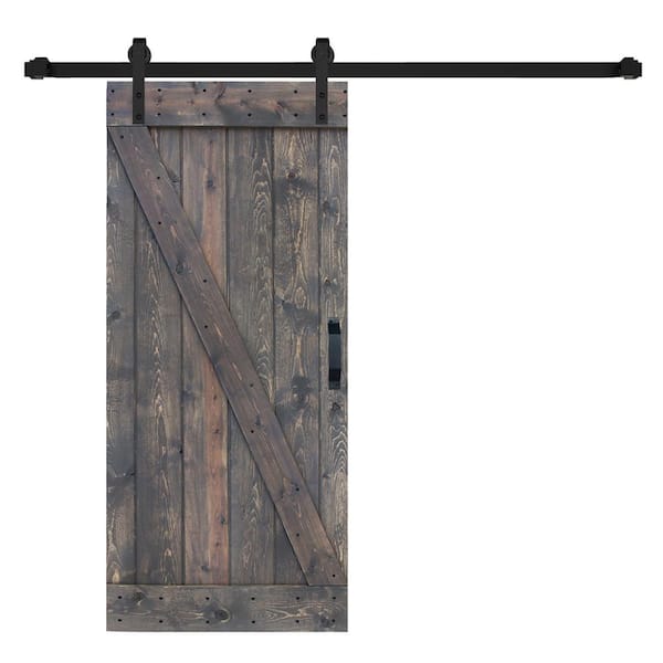 ISLIFE Z Series 36 in. x 84 in. Smoky Gray Finished DIY Knotty Pine Wood Sliding Barn Door with Hardware Kit