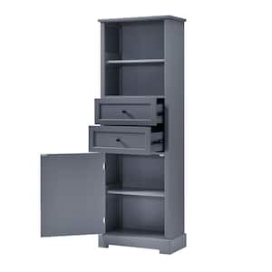 22 in. W x 11 in. D x 66 in. H Freestanding Gray MDF Tall Bathroom Linen Cabinet with 2-Drawers, Adjustable Shelf