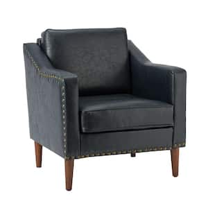 Celio Vegan Leather Navy Armchair with Solid wood Legs