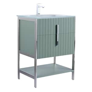 24 in. W x 18 in. D x 33.5 in. H Mint Green Bath Vanity with White Glass Single Hole Top Sink with Chrome Hardware