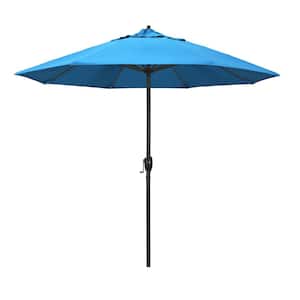 9 ft. Black Aluminum Market Patio Umbrella Auto Tilt in Canvas Cyan Sunbrella