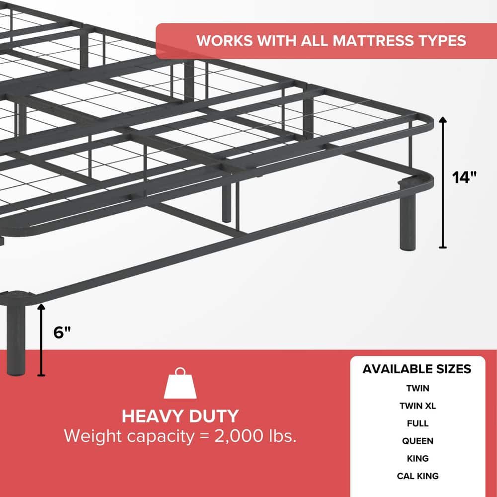 Twin Black Metal Foldable Mattress Foundation with Legs