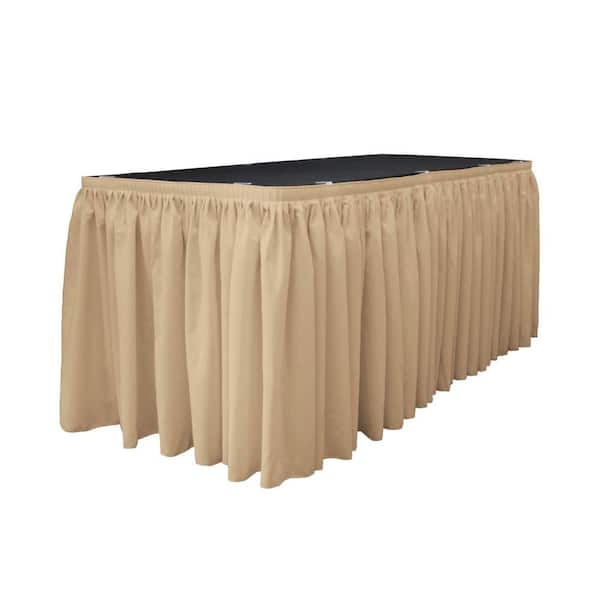LA Linen 30 ft. x 29 in. L with 15-Large Clips Khaki Polyester Poplin Table Skirt