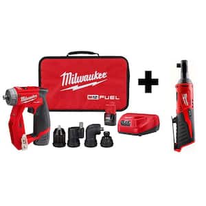 M12 FUEL 12V Lithium-Ion Brushless Cordless 4-in-1 Installation 3/8 in. Drill Driver Kit W/ M12 3/8 in. Ratchet