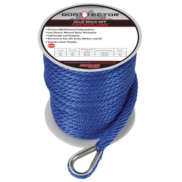 Extreme Max 3006.2060 BoatTector 3/8 D x 100' L Royal Blue MFP Solid Braid Anchor Line with Thimble