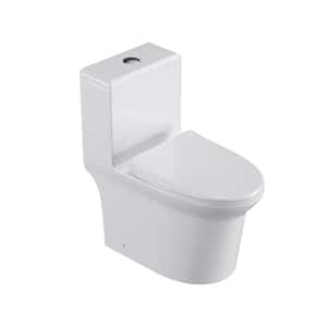 One Piece 1.1/1.6 GPF Dual Flush Elongated Ceramic Toilet in Glossy White with Slow Close Seat