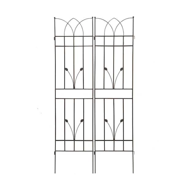 Zeus & Ruta 71 in. Metal Garden Trellis for Climbing Plants Outdoor Flower Support in Brown (Set of 2