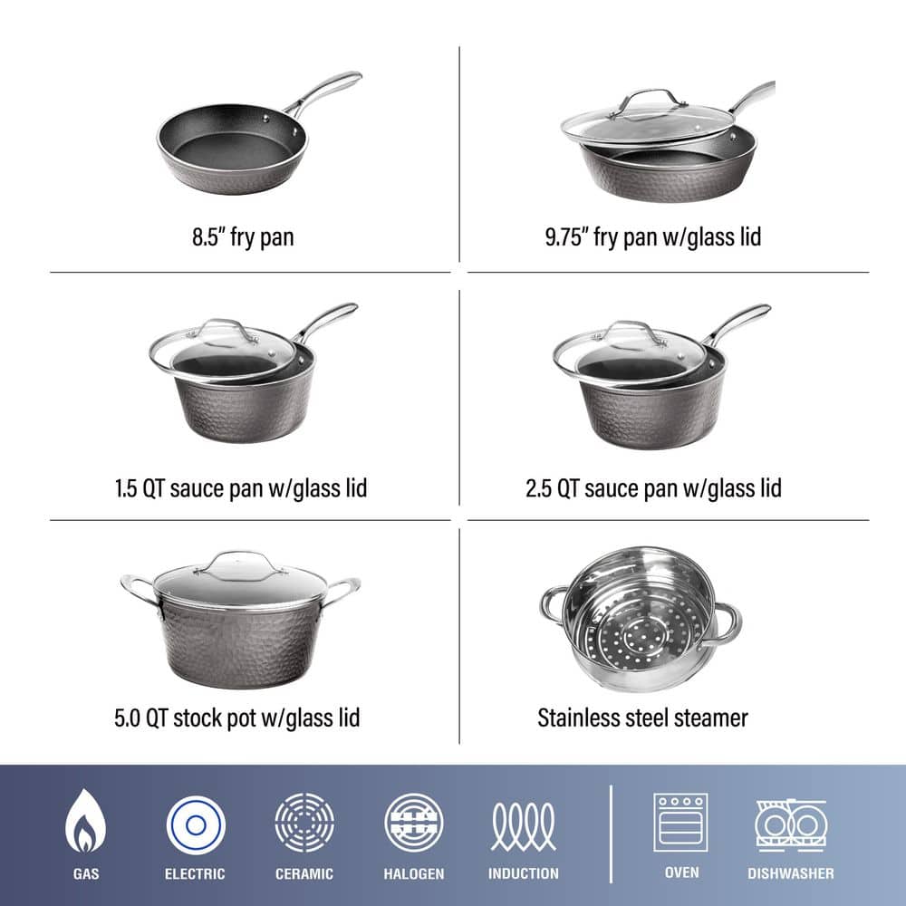 Black Hammered Aluminum Nonstick 10-Piece Cookware Set